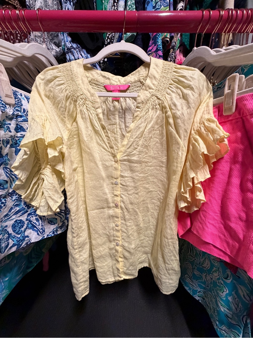 Lilly Pulitzer Linen Tayla Blouse - Pale Yellow - XXS (Will Steam)